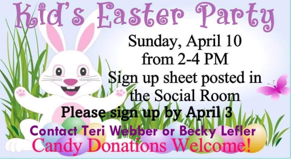 Don't forget about the Kids Easter Party this Sunday! Looking for some volunteer...